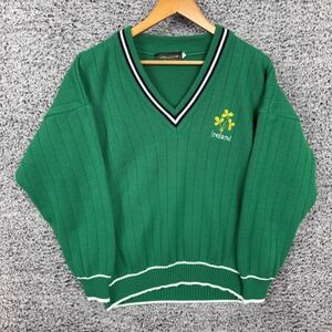 Vintage Ireland Sweater Mens Large Green Acrylic Knit Irish Made 70s 80s Swallow